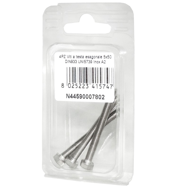 Viti a testa esagonale piana Inox A2 DIN933 UNI5739 5x50mm 4pz N44590007802