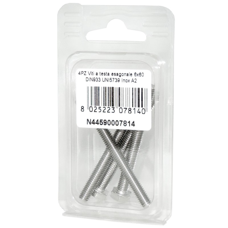 Viti a testa esagonale piana Inox A2 DIN933 UNI5739 6x60mm 4pz N44590007814