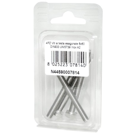 Viti a testa esagonale piana Inox A2 DIN933 UNI5739 6x60mm 4pz N44590007814