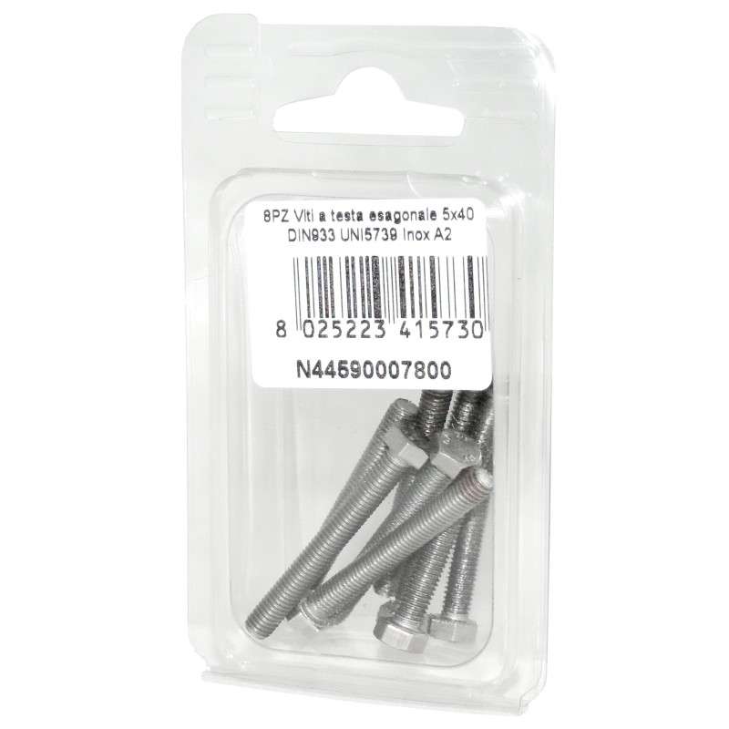 Viti a testa esagonale piana Inox A2 DIN933 UNI5739 5x40mm 8pz N44590007800