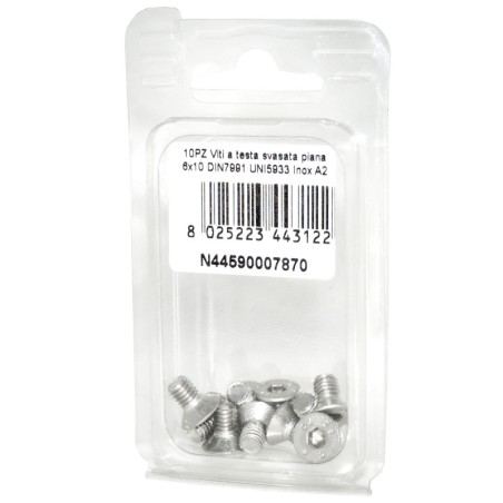 Viti a Brugola DIN7991 UNI5933 Inox A2 a testa svasata piana 6x10mm 10pz N44590007870