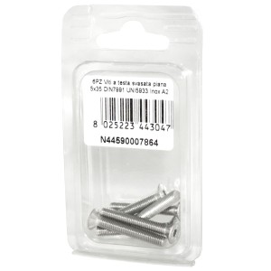 Viti a Brugola DIN7991 UNI5933 Inox A2 a testa svasata piana 5x35mm 6pz N44590007864