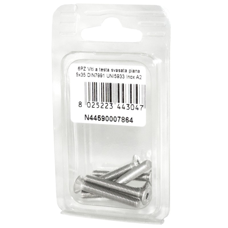 Viti a Brugola DIN7991 UNI5933 Inox A2 a testa svasata piana 5x35mm 6pz N44590007864