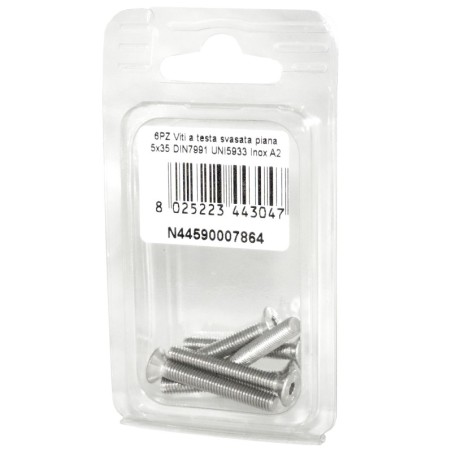 Viti a Brugola DIN7991 UNI5933 Inox A2 a testa svasata piana 5x35mm 6pz N44590007864