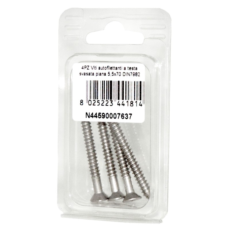 Viti autofilettanti a testa svasata piana DIN7982 Inox A2 5,5x70mm 4pz N44590007637