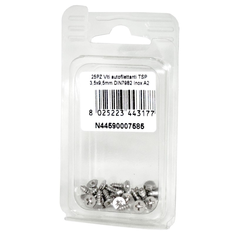 Viti autofilettanti a testa svasata piana DIN7982 Inox A2 3,5x9,5mm 25pz N44590007585
