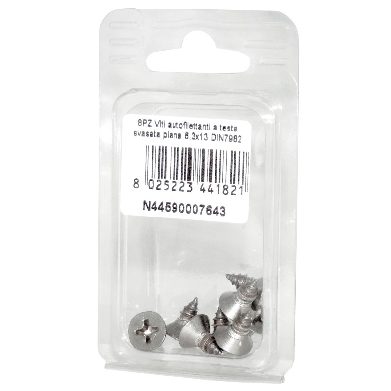 Viti autofilettanti a testa svasata piana DIN7982 Inox A2 6,3x13mm 8pz N44590007643