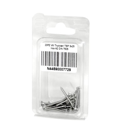 Viti Truciolari a testa svasata piana Inox A2 DIN7505 3x25mm 20pz N44590007729