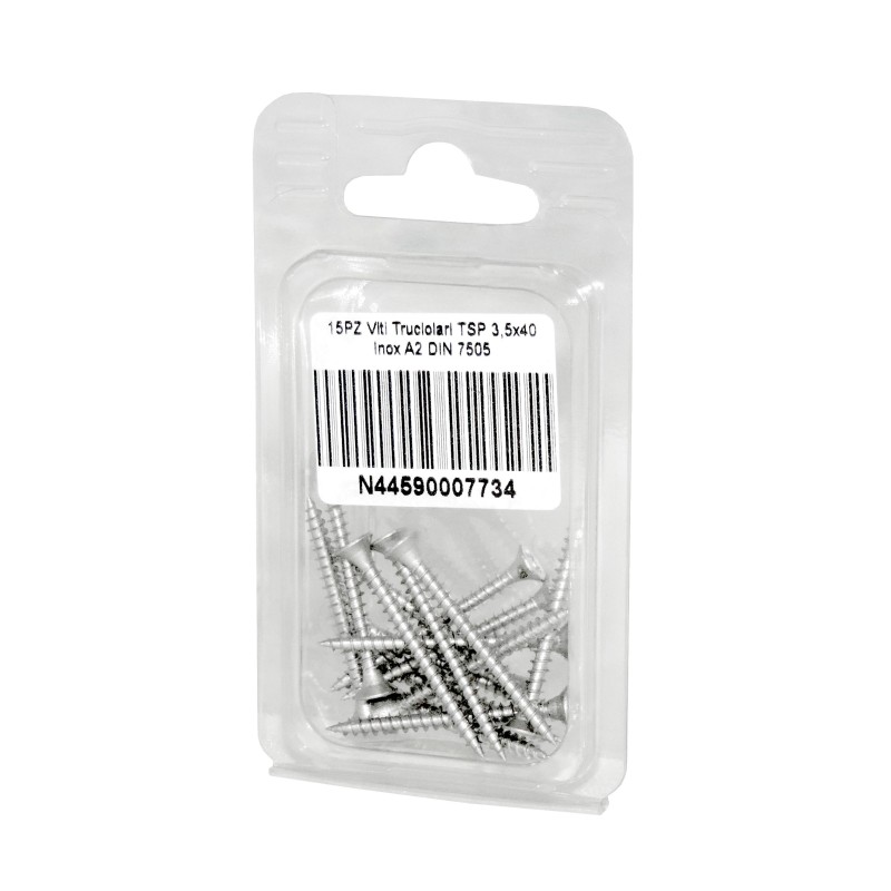 Viti Truciolari a testa svasata piana Inox A2 DIN7505 3,5x40mm 15pz N44590007734