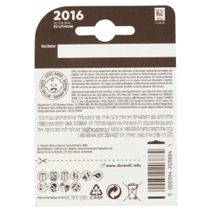 Duracell CR2016 3V Lithium Coin Cell Batteries Blister 2-Pack N51120017101