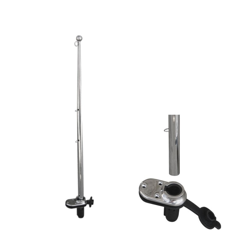 Stainless steel flagpole 60cm Ø19mm with 3 rope eyelets + base N30112502142