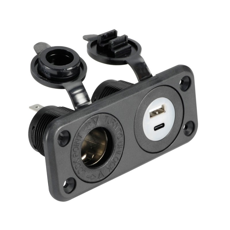 Presa accendisigari nera 12/24V 5V 4.8A con doppia USB-A + USB-C OS1451606-18%