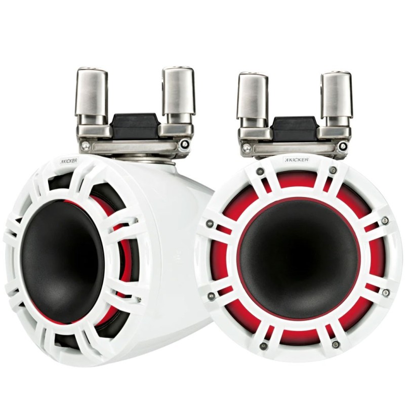 Kicker KMTC94W 9" 600W White LED HLCD Horn Tower marine Speakers pair IDKMTC94W