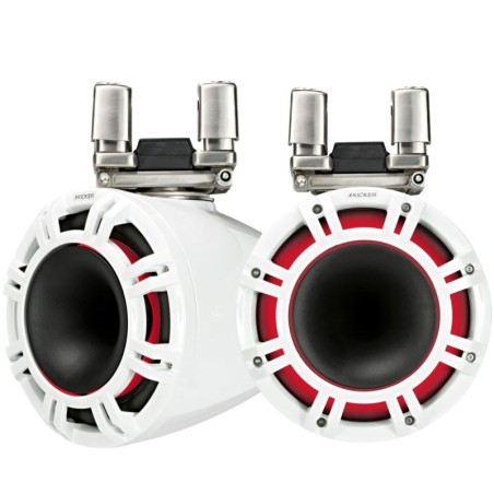 Kicker KMTC94W 9" 600W White LED HLCD Horn Tower marine Speakers pair IDKMTC94W