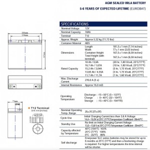 Enerpower SLC 18-12 AGM 12V 18Ah C20 Battery UPS PV lighting systems N51120050910