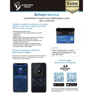 Ultimatron LiFePO4 12V 100Ah UBL-12-100-PRO Lithium Battery BMS Smart Bluetooth 1280Wh N51120017401