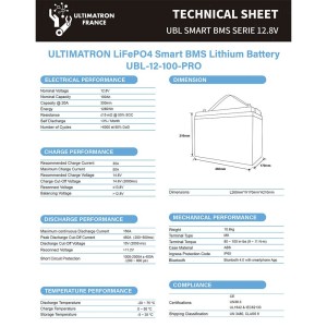 Ultimatron LiFePO4 12V 100Ah UBL-12-100-PRO Lithium Battery BMS Smart Bluetooth 1280Wh N51120017401