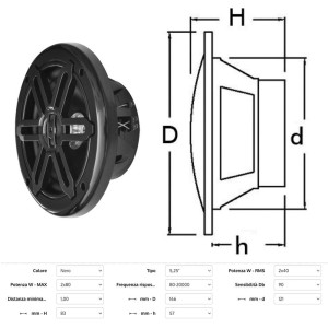 Black Couple Dual cone stereo speakers 5.25 2x80W OS2974302