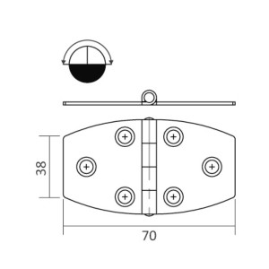 Stainless steel hinges 70x38mm Thickness 1,7mm electrolytically polished OS3849100