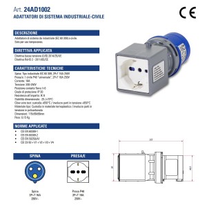Adattatore civile-industriale Spina CEE 2P+T 16A Presa universale P40 2P+T 16A-0%