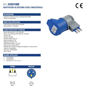 Civil-industrial adapter plug S17 2P+T 16A CEE Socket 2P+T 16A 240V IP44 N50523527256