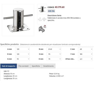 AISI 316 stainless steel Ercole cleat Ø60mm OS4017960