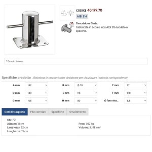 AISI 316 stainless steel Ercole cleat Ø70mm OS4017970