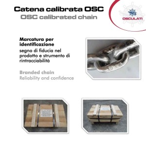 Catena calibrata zincata a fuoco. Lunghezza tesa 75mt, D 6mm. Peso 0,800Kg m. Carico di lavoro 400kg. Carico di rottura 1630kg.