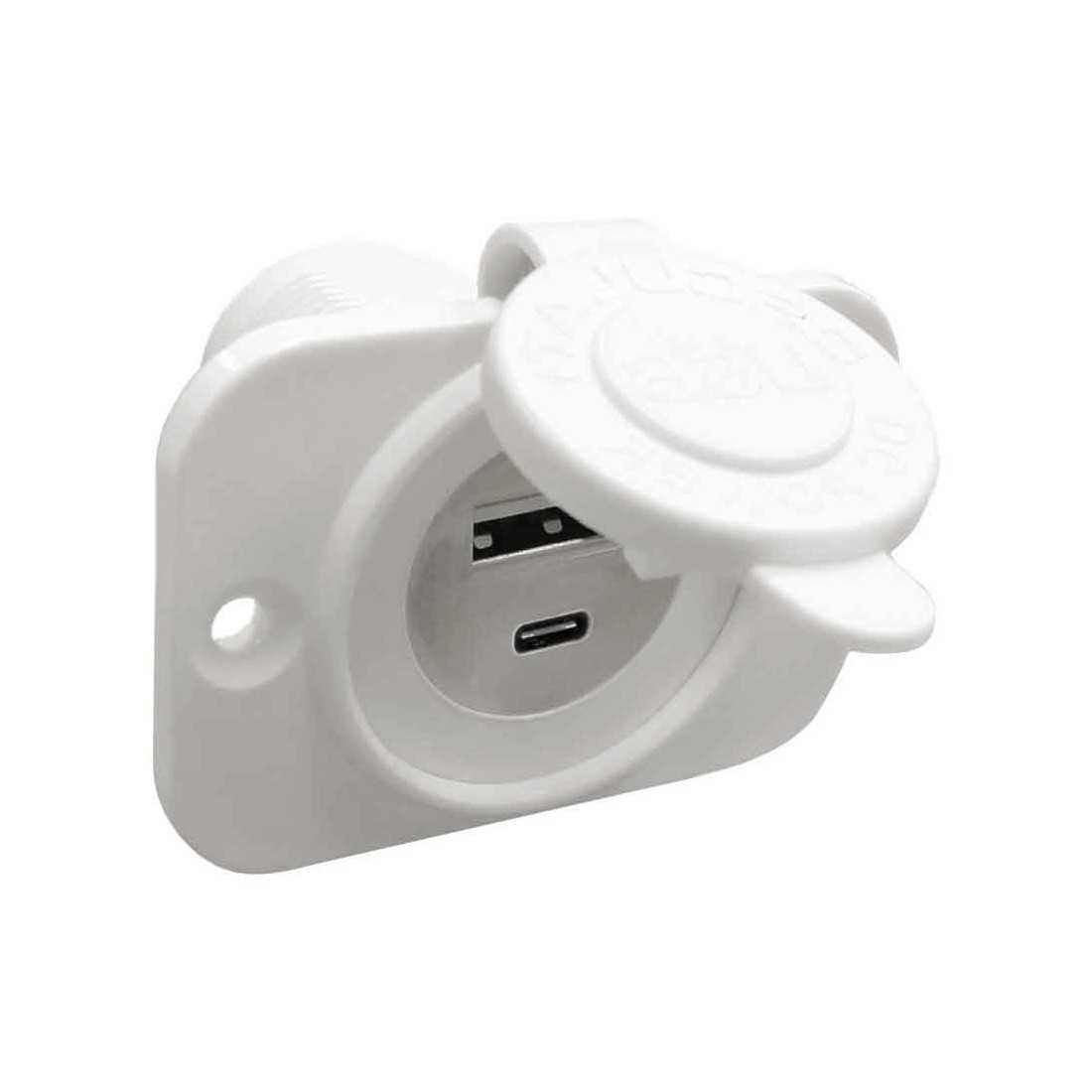 A-Type USB plug + C-Type white 12/24V 4.8A