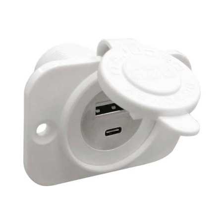 Presa incasso doppia USB Type-A + Type-C bianca 12/24V