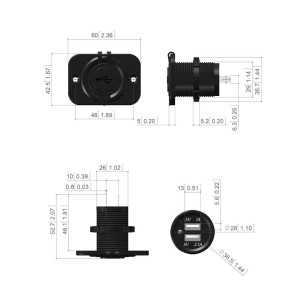 Double USB Socket panel with cover Black colour N50523027250