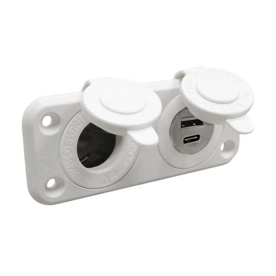 Presa accendisigari bianca 12/24V 5V 4.8A con doppia USB-A + USB-C