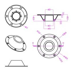 Conical aluminum replacement base 166mm for table legs 60mm