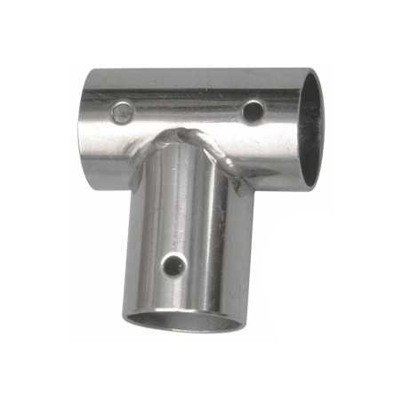 Tee inclinato a 90 in acciaio ino 316 leggero con foro per rivetto. Per tubo D.22 mm.