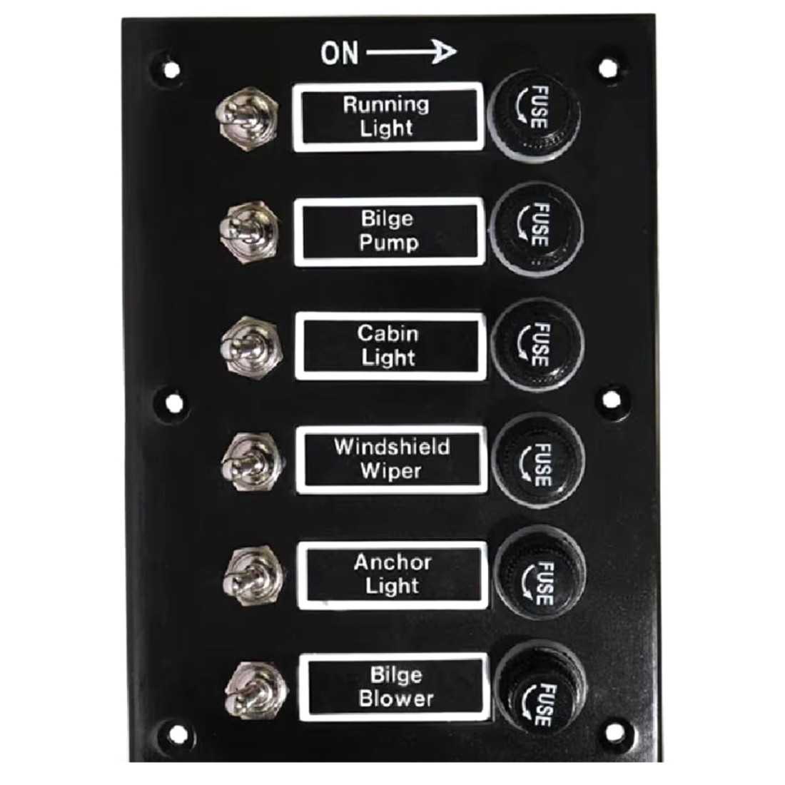 ABS Switch Panel with 6x10A lever switches 6 Fuses 115x165mm