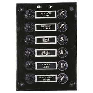 ABS Switch Panel with 6x10A lever switches 6 Fuses 115x165mm