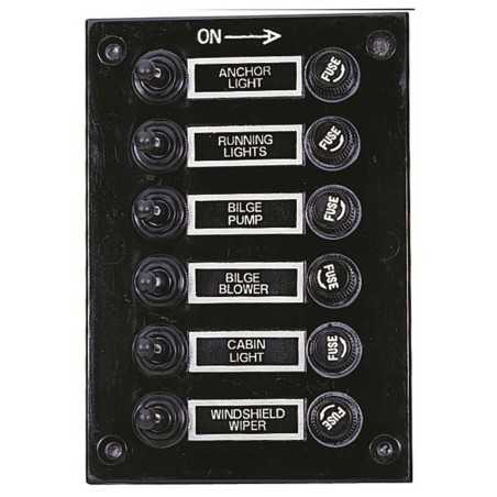 ABS Switch Panel with 6x10A lever switches 6 Fuses 115x165mm
