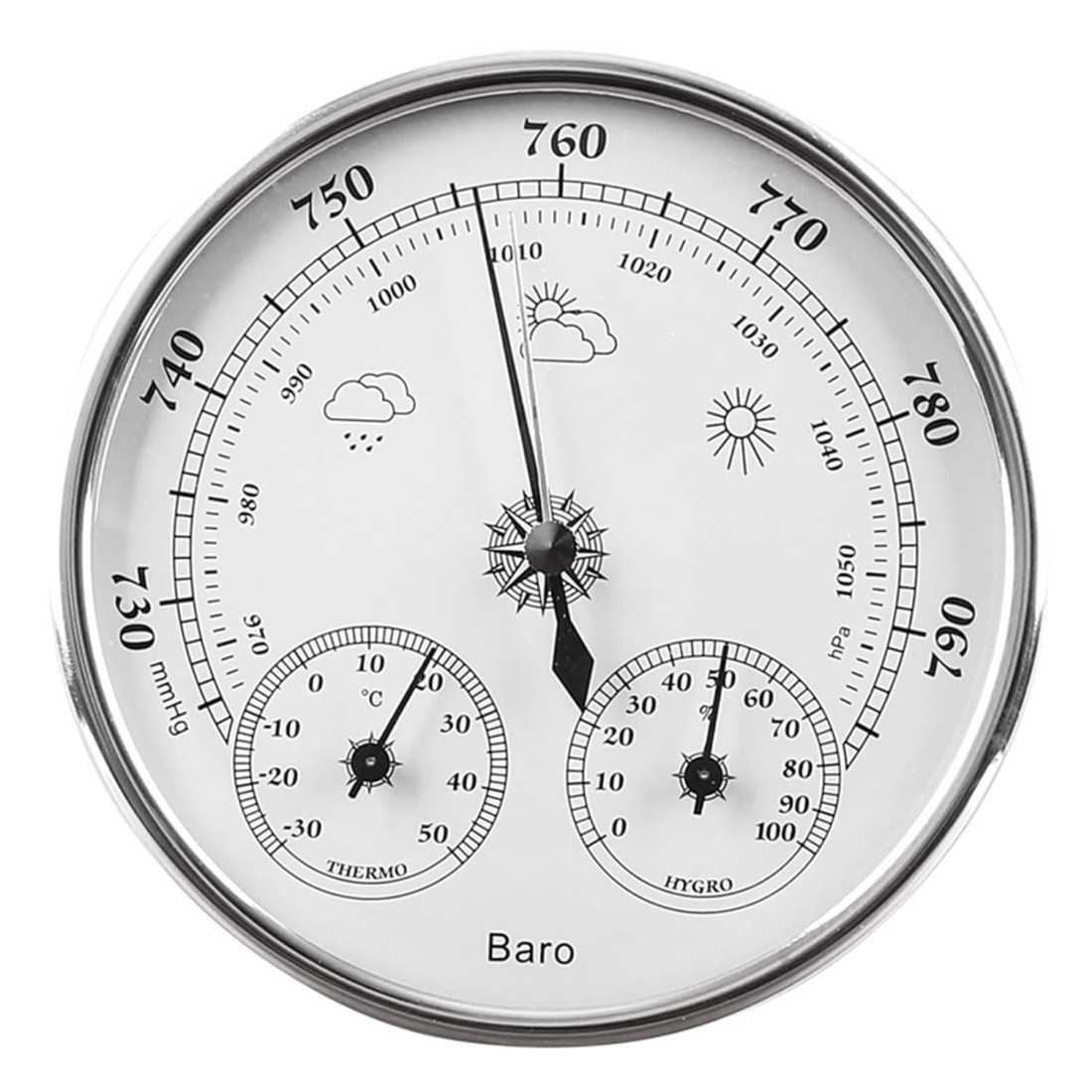Barometer Thermo Hygrometer 128mm Silver for Boat Camping Home