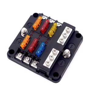 Portafusibili a 6 vie per fusibili lamellari automobilistici con indicatore LED