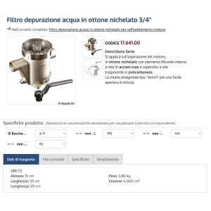 Filtro per raffreddamento acqua 3/4 pollici in ottone nichelato 190x144mm