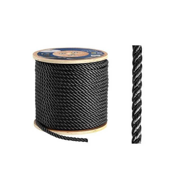 High-strength 3-strand polyester line Ø 32mm Black 100mt spool OS0645032