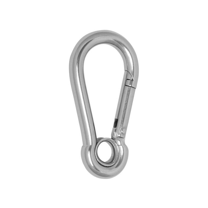 Carabiner hook polished AISI 316 with eye 8x80mm N60641000417