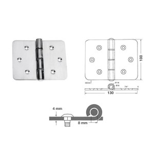 AISI 316 Stainless Steel Maxi Hinge 130x100x4mm Pin 8mm OS3844013
