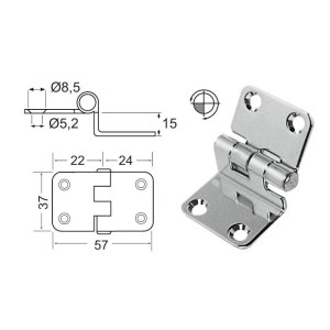 Stainless steel Overhang hinge 57x37x15mm Thickness 2mm OS3844156