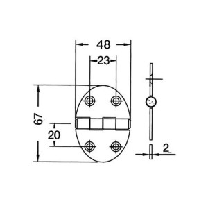 Stainless steel Oval hinge 48x67x2mm Semi-embedded Srew Mounting OS3845002