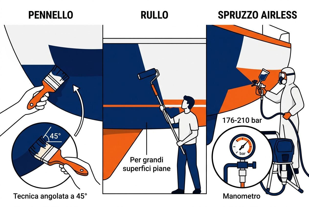 Come applicare antivegetativa barca: procedura illustrata con pennello, rullo e spruzzo airless per carena pulita e verniciata passo passo.