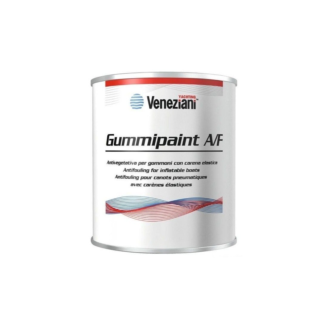 Cofanetto di vernice antivegetativa Gummipaint AF della Veneziani, confezione metallica bianca con logo yachting. Cofanetto di vernice antivegetativa Gummipaint AF della Veneziani, confezione metallica bianca con logo yachting.