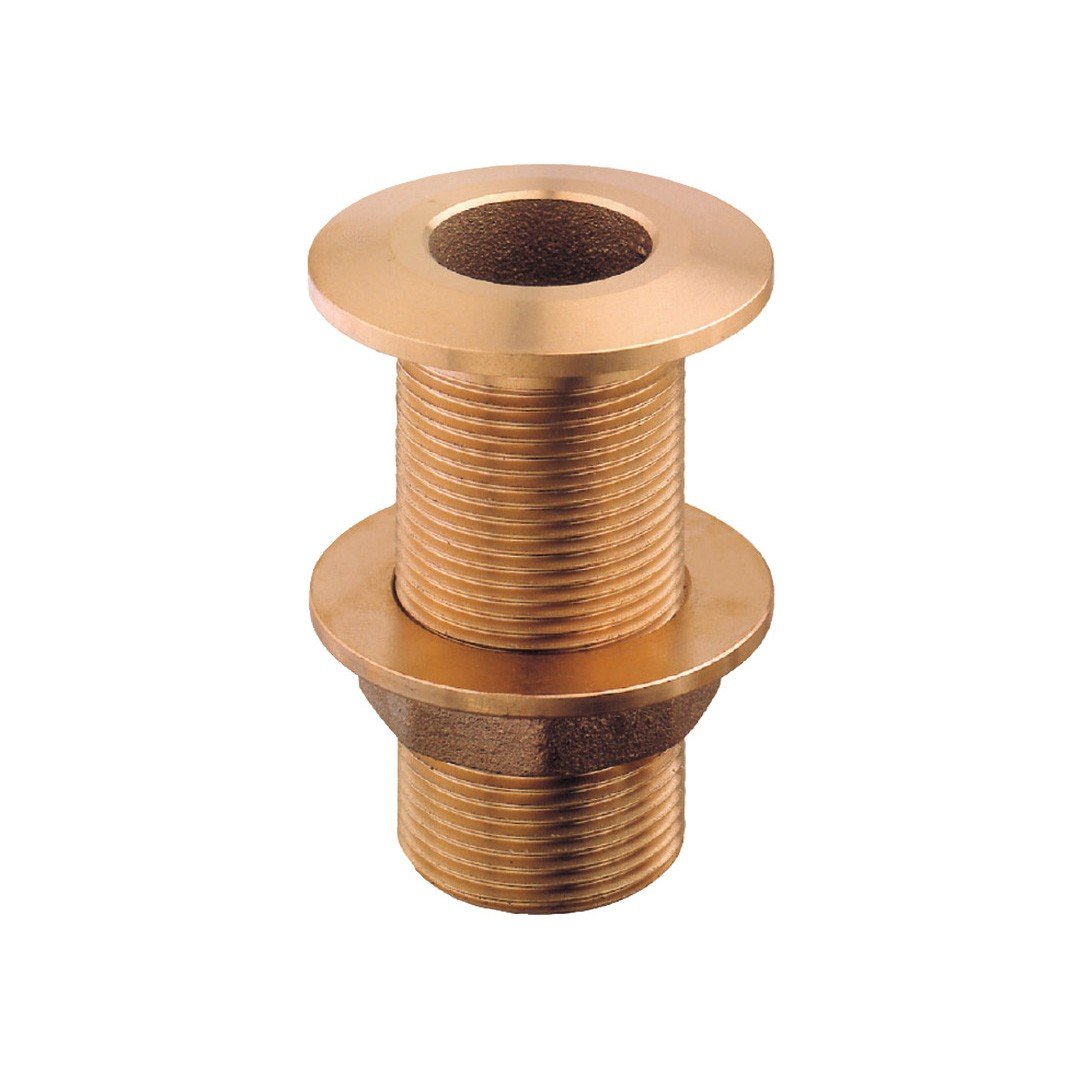 Prese a mare barca: raccordo filettato in ottone per scarico o pavimento, con flange superiore e dado centrale, usato per collegare scarichi a mare.