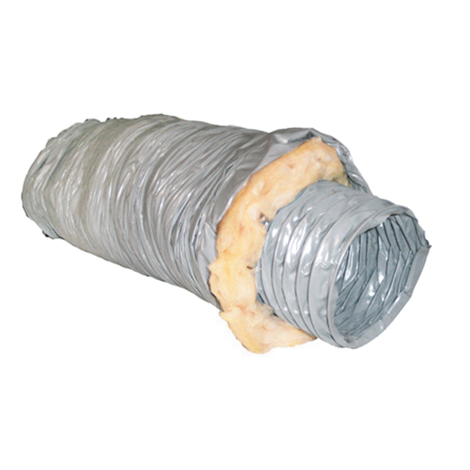 Tubo d’aria flessibile grigio con isolante in fibra, spezzato e parzialmente aperto. contiene luci riflettenti e superficie lucida. migliore autoclave domestico