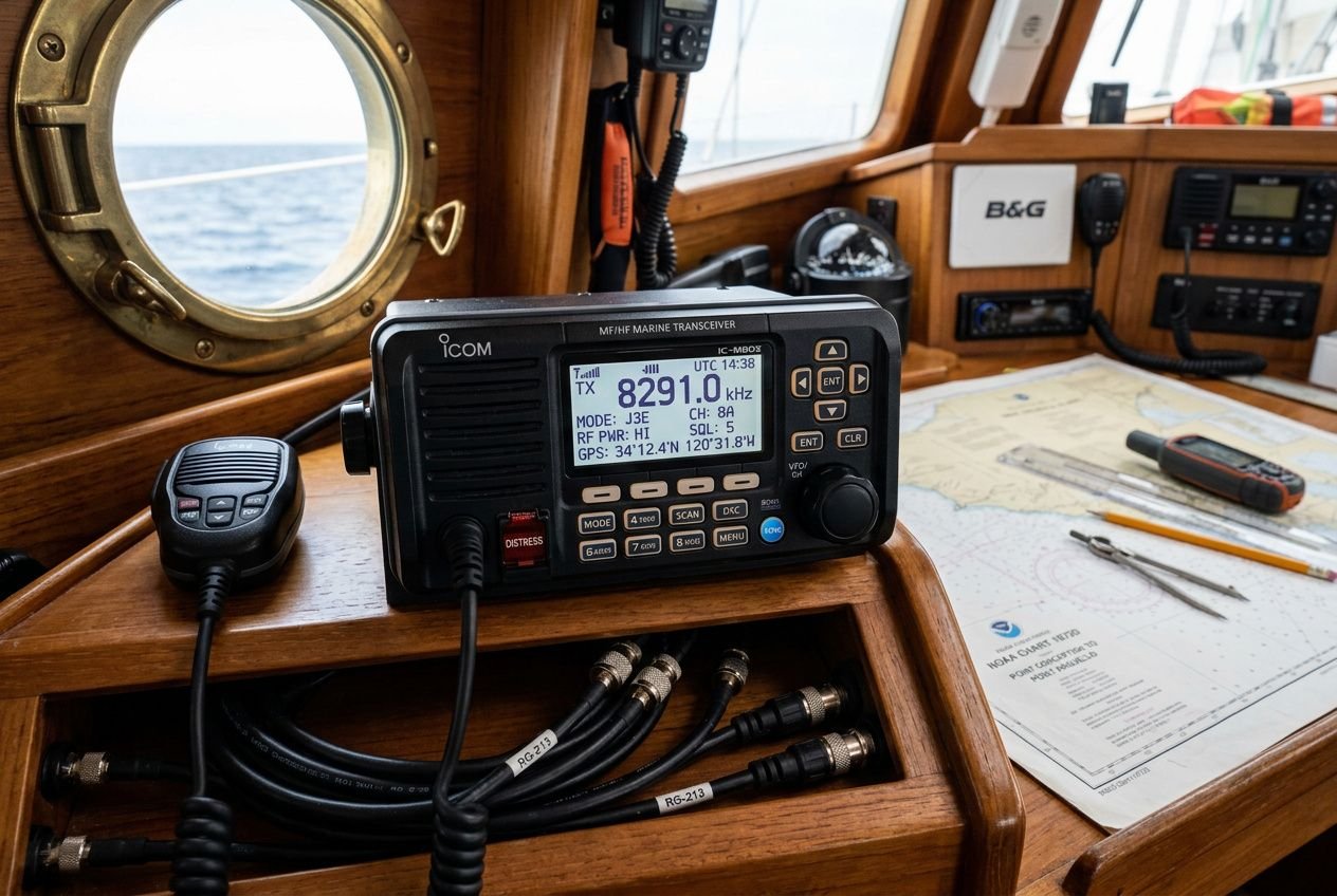 Guida al ricetrasmettitore marino MF/HF SSB e DSC